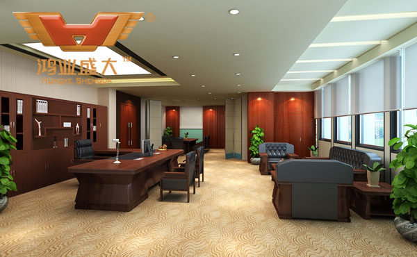 鴻業(yè)為用戶設(shè)計(jì)的董事長(zhǎng)室辦公桌椅配套3D效果圖