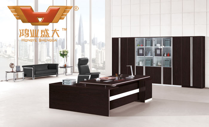 高檔貼皮板式辦公桌 豪華老板臺(tái)HY-JT01