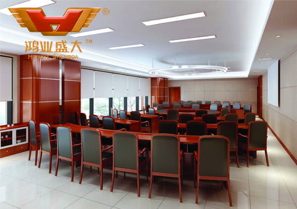 鴻業(yè)設計師根據(jù)要點2，為客戶設計的3D會議室家具擺放效果圖解決方案