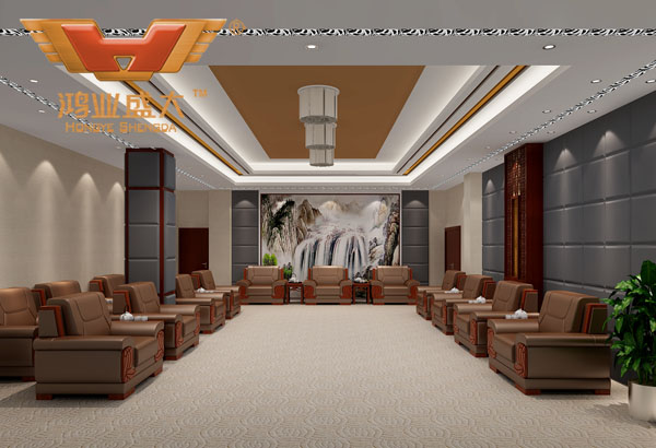 鴻業(yè)設(shè)計(jì)師根據(jù)要點(diǎn)2，為客戶設(shè)計(jì)的3D接待室家具擺放效果圖解決方案
