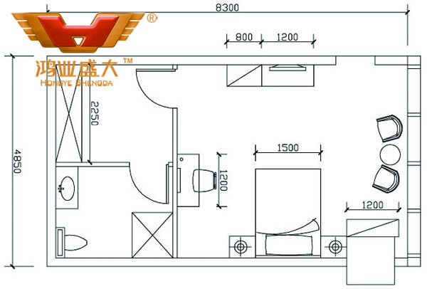 鴻業(yè)設(shè)計師根據(jù)客戶提供尺寸，設(shè)計休息室家具CAD平面圖