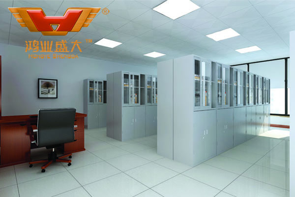 鴻業(yè)設(shè)計(jì)師根據(jù)要點(diǎn)1，為客戶設(shè)計(jì)的3D資料檔案室家具擺放效果圖解決方案