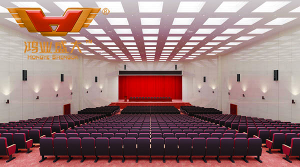 鴻業(yè)設(shè)計(jì)師根據(jù)要點(diǎn)1，為客戶設(shè)計(jì)的3D禮堂家具擺放效果圖解決方案